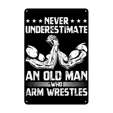 Arm Wrestle Fun Vintage Arm Wrestling Black Metal Poster Wall Art Decor Sign