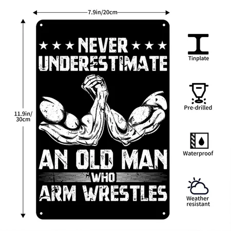 Arm Wrestle Fun Vintage Arm Wrestling Black Metal Poster Wall Art Decor Sign
