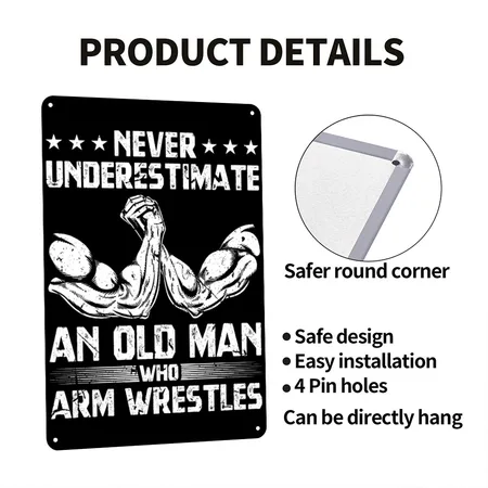 Arm Wrestle Fun Vintage Arm Wrestling Black Metal Poster Wall Art Decor Sign