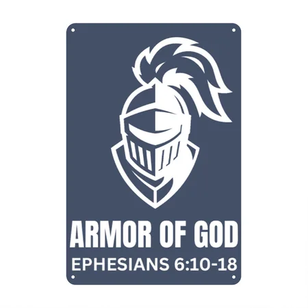 ARMOR OF GOD Heather Navy Metal Poster Wall Art Decor Sign