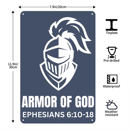 ARMOR OF GOD Heather Navy Metal Poster Wall Art Decor Sign