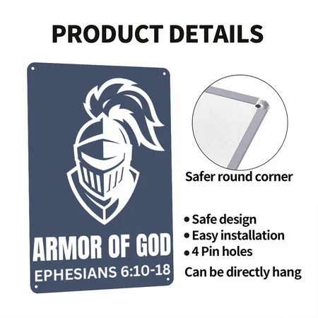 ARMOR OF GOD Heather Navy Metal Poster Wall Art Decor Sign