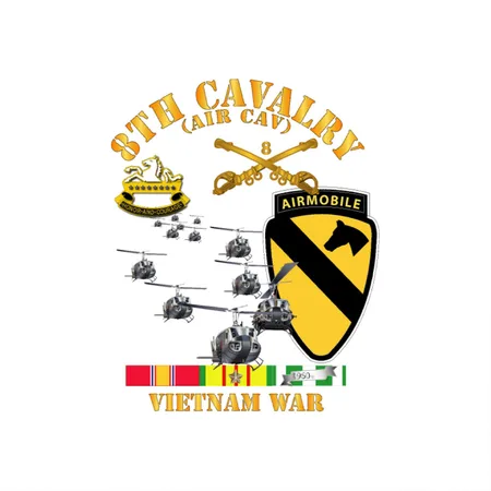 Army 8th Cavalry Air Cav 1st Cav Division W SVC White/cobalt Blue Metal Poster Wall Art Decor Sign