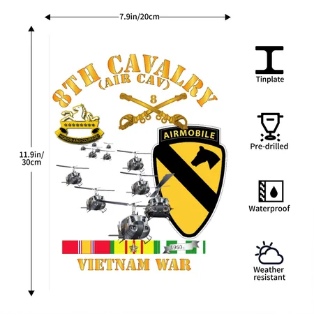 Army 8th Cavalry Air Cav 1st Cav Division W SVC White/cobalt Blue Metal Poster Wall Art Decor Sign
