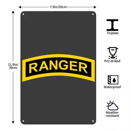Army Ranger Charcoal Star Metal Poster Wall Art Decor Sign