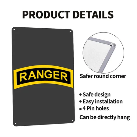 Army Ranger Charcoal Star Metal Poster Wall Art Decor Sign