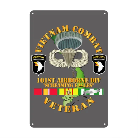 Army Vietnam Combat Veteran W 101st Airborne Div S Charcoal Grey Metal Poster Wall Art Decor Sign