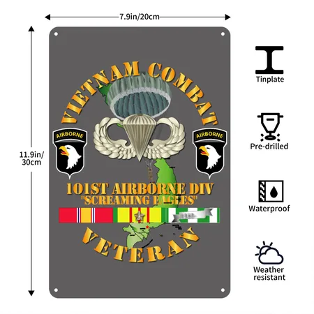 Army Vietnam Combat Veteran W 101st Airborne Div S Charcoal Grey Metal Poster Wall Art Decor Sign