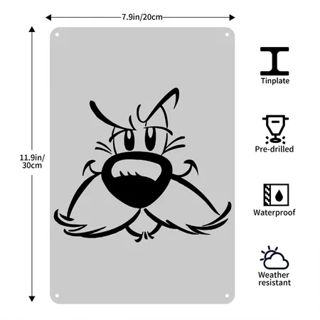 Asterix & Obelix Idefix Face Heather Gray Metal Poster Wall Art Decor Sign