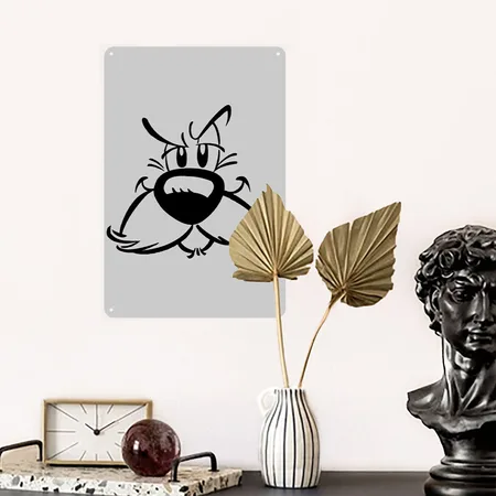 Asterix & Obelix Idefix Face Heather Gray Metal Poster Wall Art Decor Sign