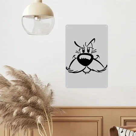 Asterix & Obelix Idefix Face Heather Gray Metal Poster Wall Art Decor Sign