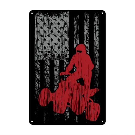 ATV Quad USA Flag Grunge Black/black Metal Poster Wall Art Decor Sign