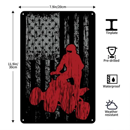 ATV Quad USA Flag Grunge Black/black Metal Poster Wall Art Decor Sign
