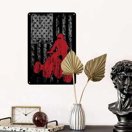 ATV Quad USA Flag Grunge Black/black Metal Poster Wall Art Decor Sign