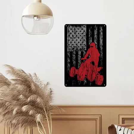 ATV Quad USA Flag Grunge Black/black Metal Poster Wall Art Decor Sign