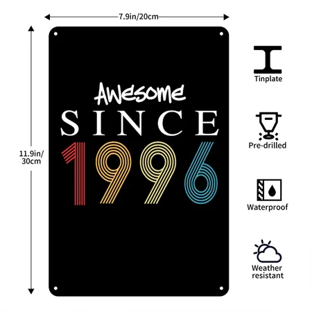 Awesome Since 1996 Birthday 1996 Vintage 1996 Black/white Metal Poster Wall Art Decor Sign