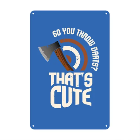 Axe Throwing Funny Hatchet Lumberjack Axe Throw Royal Blue Metal Poster Wall Art Decor Sign