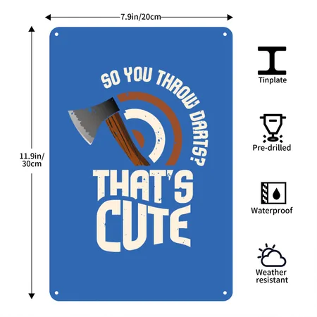 Axe Throwing Funny Hatchet Lumberjack Axe Throw Royal Blue Metal Poster Wall Art Decor Sign