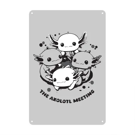 Axolotl Meeting Heather Gray Metal Poster Wall Art Decor Sign