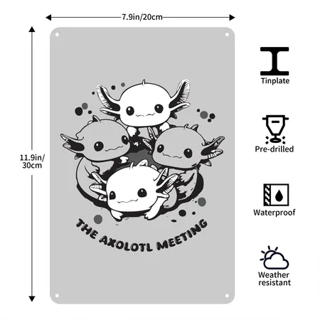 Axolotl Meeting Heather Gray Metal Poster Wall Art Decor Sign