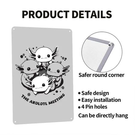 Axolotl Meeting Heather Gray Metal Poster Wall Art Decor Sign