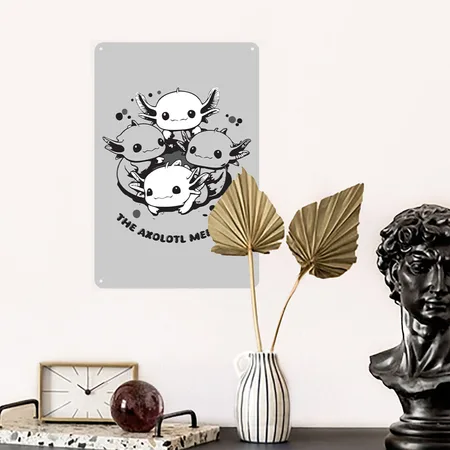 Axolotl Meeting Heather Gray Metal Poster Wall Art Decor Sign