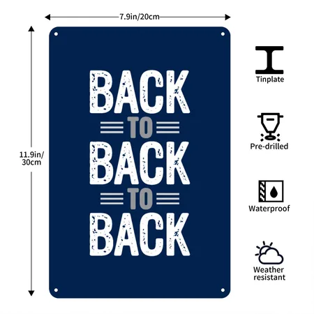 Back To Back To Back NY Baseball Navy Metal Poster Wall Art Decor Sign