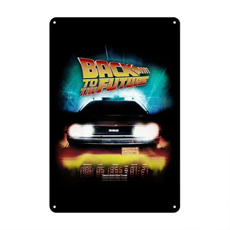Back To The Future Delorean Destination Time Logo Black Metal Poster Wall Art Decor Sign