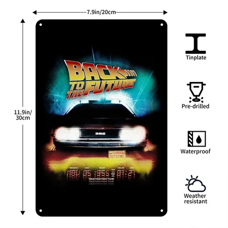 Back To The Future Delorean Destination Time Logo Black Metal Poster Wall Art Decor Sign