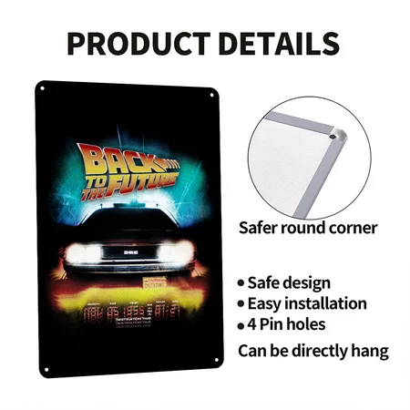 Back To The Future Delorean Destination Time Logo Black Metal Poster Wall Art Decor Sign