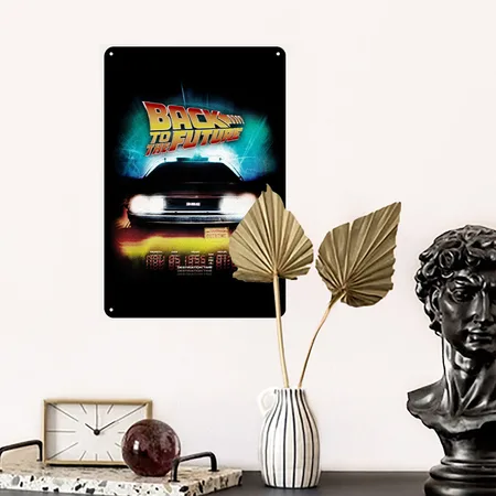 Back To The Future Delorean Destination Time Logo Black Metal Poster Wall Art Decor Sign
