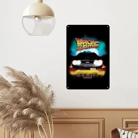 Back To The Future Delorean Destination Time Logo Black Metal Poster Wall Art Decor Sign