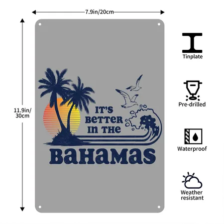 Bahamas S Better In The Bahamas Vintage Heather Gray/black Metal Poster Wall Art Decor Sign