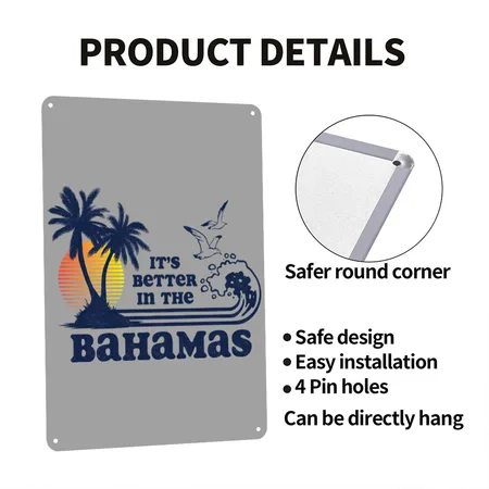 Bahamas S Better In The Bahamas Vintage Heather Gray/black Metal Poster Wall Art Decor Sign