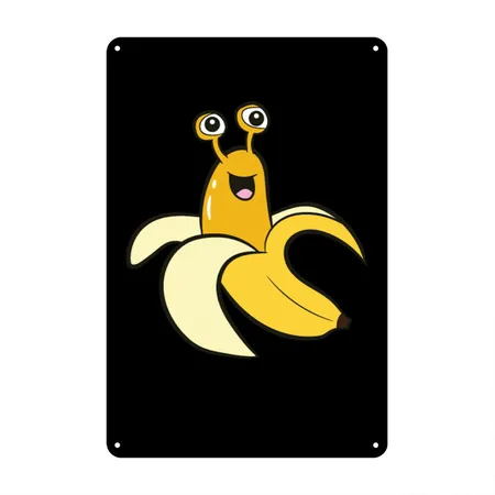Banana Slug In Banana Funny Banana Slug Black Metal Poster Wall Art Decor Sign