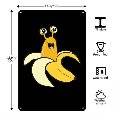 Banana Slug In Banana Funny Banana Slug Black Metal Poster Wall Art Decor Sign