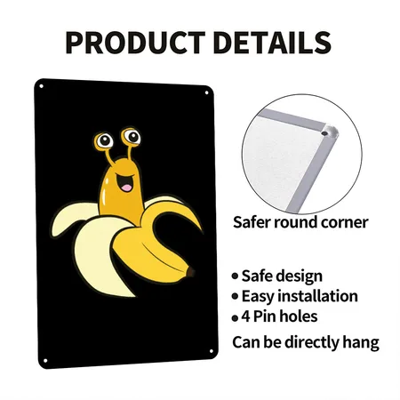 Banana Slug In Banana Funny Banana Slug Black Metal Poster Wall Art Decor Sign