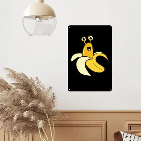 Banana Slug In Banana Funny Banana Slug Black Metal Poster Wall Art Decor Sign