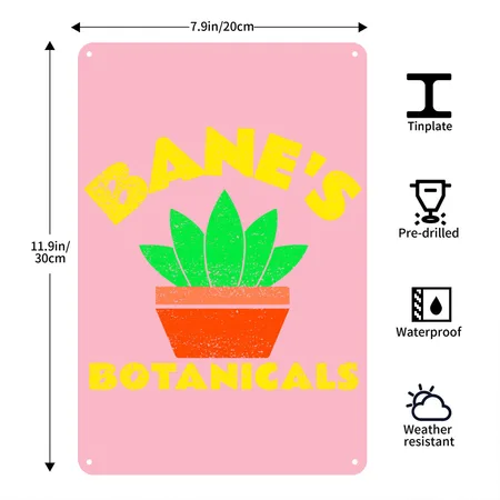 Bane's Botanicals Logo Classic Pink Metal Poster Wall Art Decor Sign