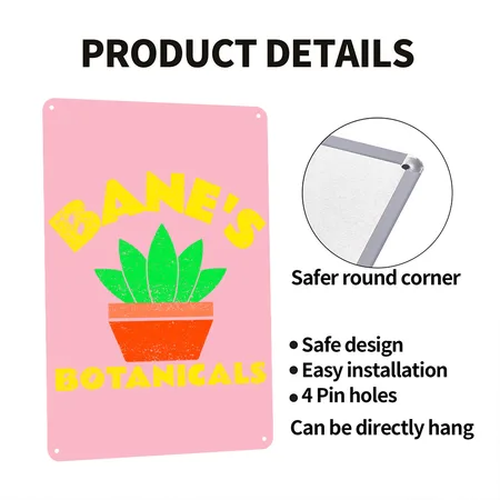 Bane's Botanicals Logo Classic Pink Metal Poster Wall Art Decor Sign