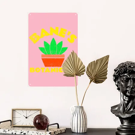 Bane's Botanicals Logo Classic Pink Metal Poster Wall Art Decor Sign