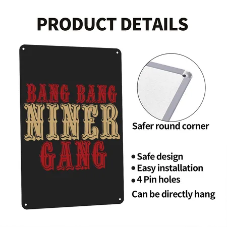 Bang Bang Niner Gang! Black/heather Gray Metal Poster Wall Art Decor Sign