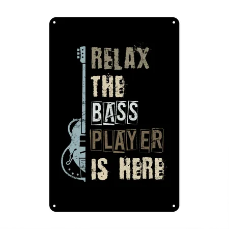 Bass Guitar Black Metal Poster Wall Art Decor Sign