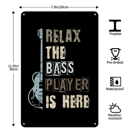 Bass Guitar Black Metal Poster Wall Art Decor Sign