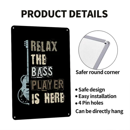Bass Guitar Black Metal Poster Wall Art Decor Sign