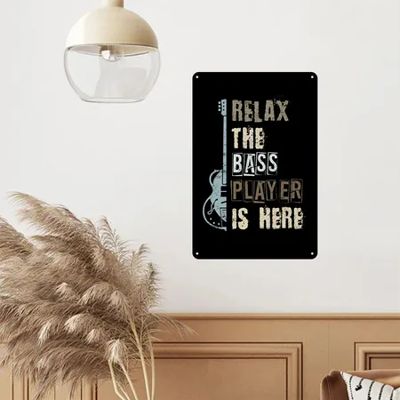 Bass Guitar Black Metal Poster Wall Art Decor Sign