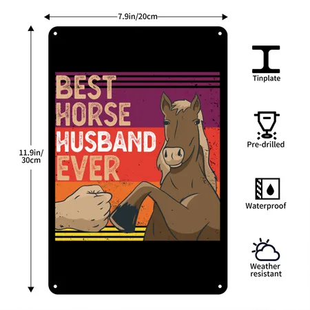 Best Horse Husband Ever Funny Vintage Horse Lover Black Metal Poster Wall Art Decor Sign
