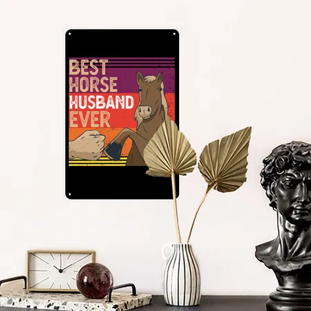 Best Horse Husband Ever Funny Vintage Horse Lover Black Metal Poster Wall Art Decor Sign