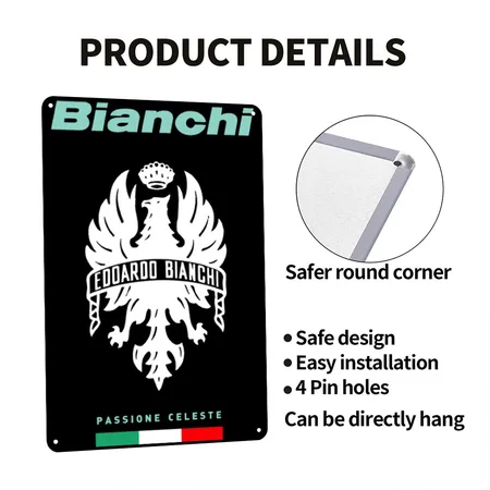BIANCHI Bicycling Bike BIG Black Metal Poster Wall Art Decor Sign
