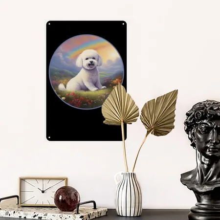 Bichon Frise Memorial Rainbow Bridge Colorful Dog Black/white Metal Poster Wall Art Decor Sign